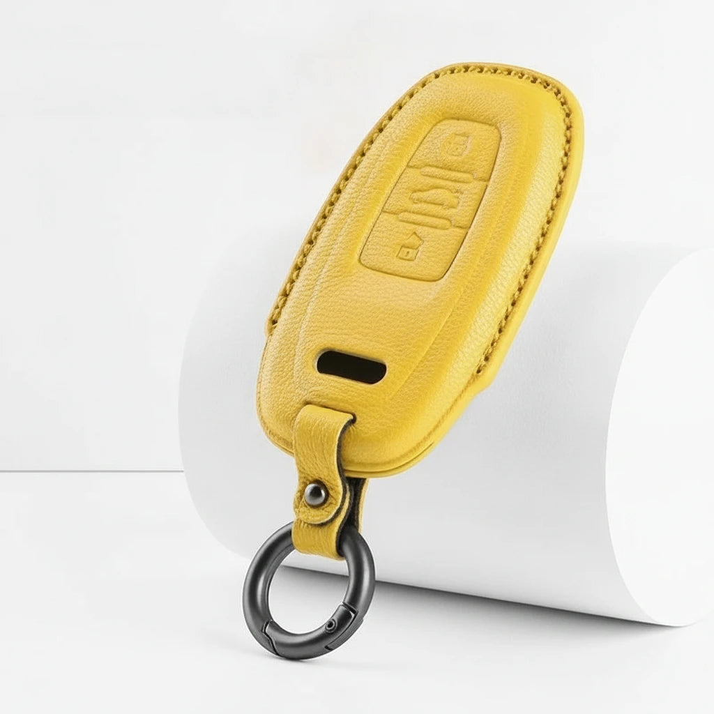 Audi Goatskin Key Fob Cover - Oval 3-Button Smart Fob - Yellow