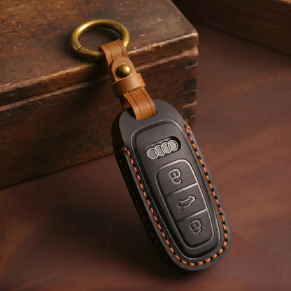 Audi Hand Crafted Leather Key Fob Cover Aero 3-button Smart Fob Black
