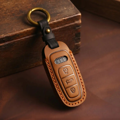 Audi Hand Crafted Leather Key Fob Cover Aero 3-button Smart Brown