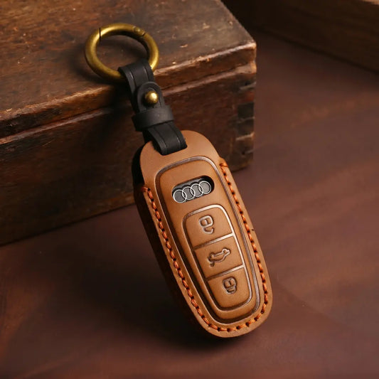 Audi Hand Crafted Leather Key Fob Cover Aero 3-button Smart Brown