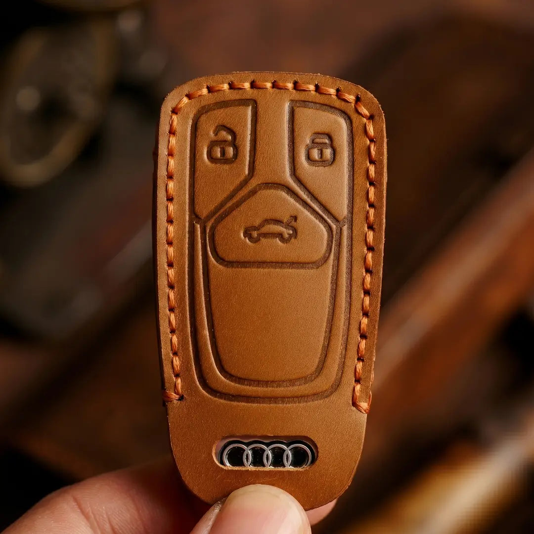 Audi Hand Crafted Leather Key Fob Cover Geometric 3-button Smart In hand