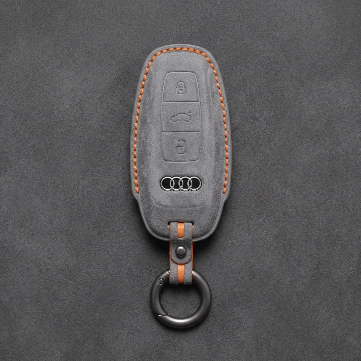 Audi Hand-Stitched Alcantara Key Fob Cover – Aero 3-Button Smart Fob in dark gray