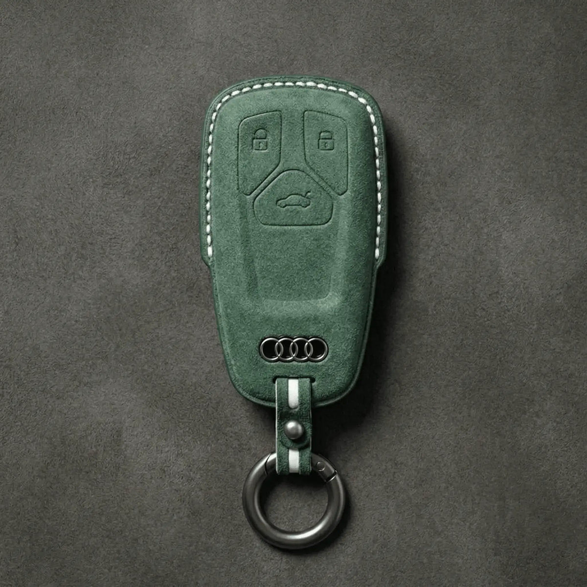 Audi Hand-Stitched Alcantara Key Fob Cover - Geometric 3-Button Smart Fob in dark forest green