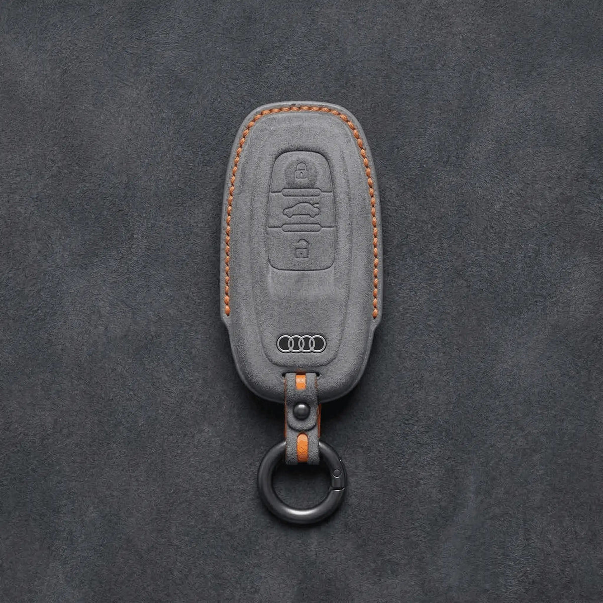 Audi - Schlüsselhülle aus handgenähtem Alcantara - Ovaler 3-Tasten Smart Key in Dunkelgrau