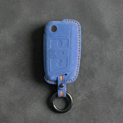 Audi Hand Stitched Alcantara Key Fob Cover Flip Key 3 Button Cornflower Blue