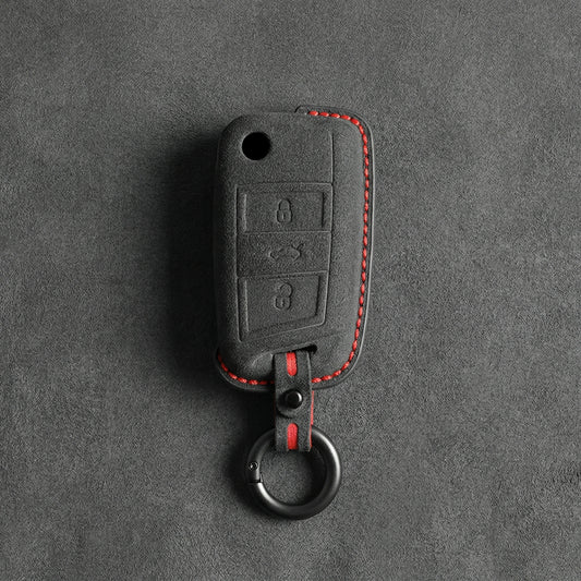 Audi Hand Stitched Alcantara Key Fob Cover Flip Key 3 Button Dark Charcoal