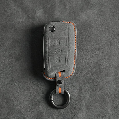Audi Hand Stitched Alcantara Key Fob Cover Flip Key 3 Button Dark Gray