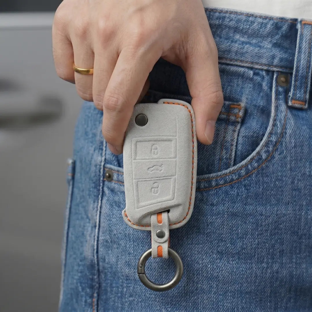 Audi Hand Stitched Alcantara Key Fob Cover Flip Key 3 Button White