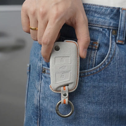 Audi Hand Stitched Alcantara Key Fob Cover Flip Key 3 Button White