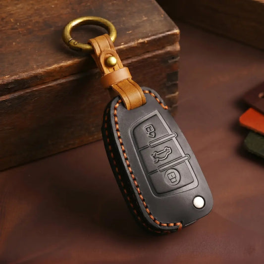 Audi Hand Stitched Alcantara Key Fob Cover Folding 3-button Key Black