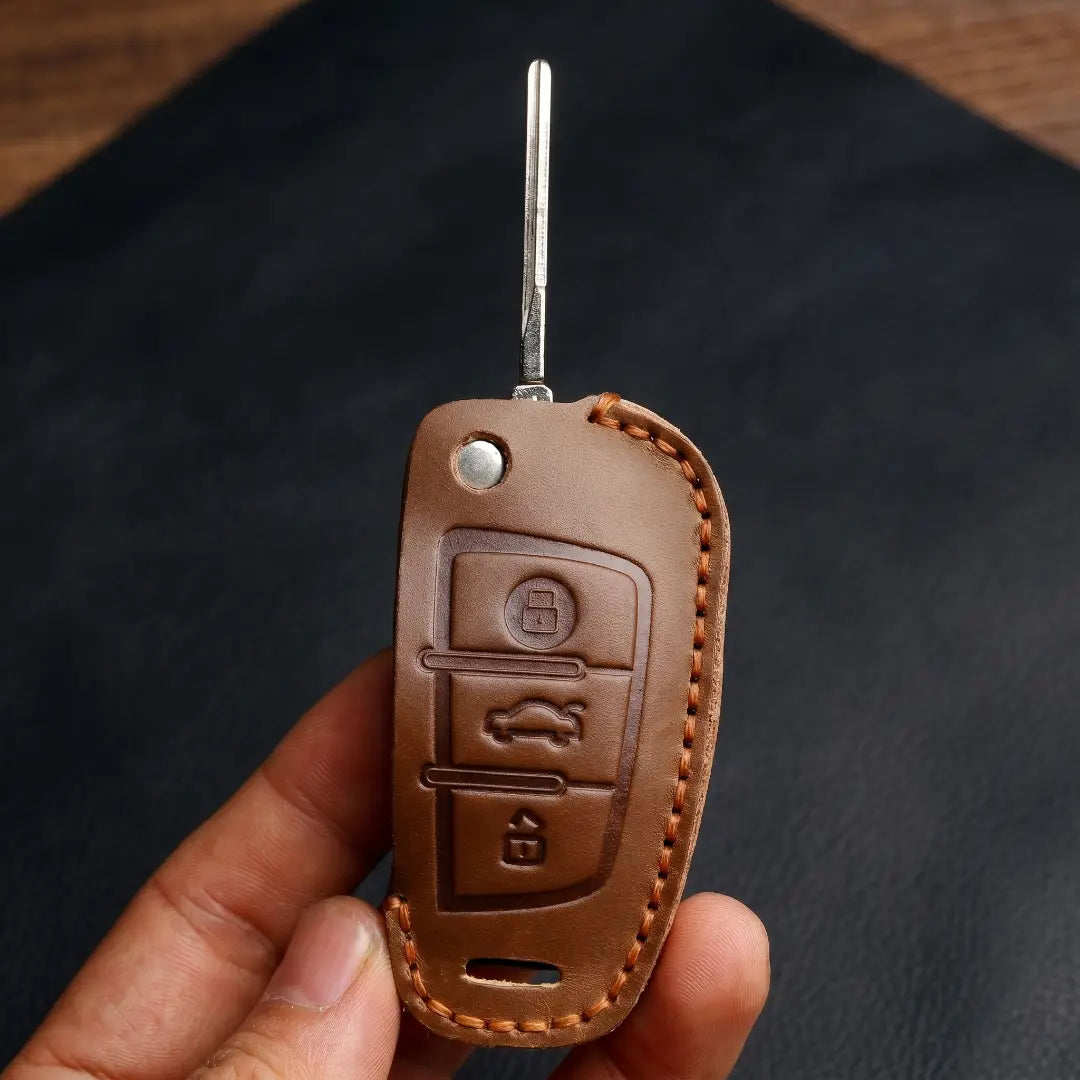 Audi Hand Stitched Alcantara Key Fob Cover Folding 3-button In Hand