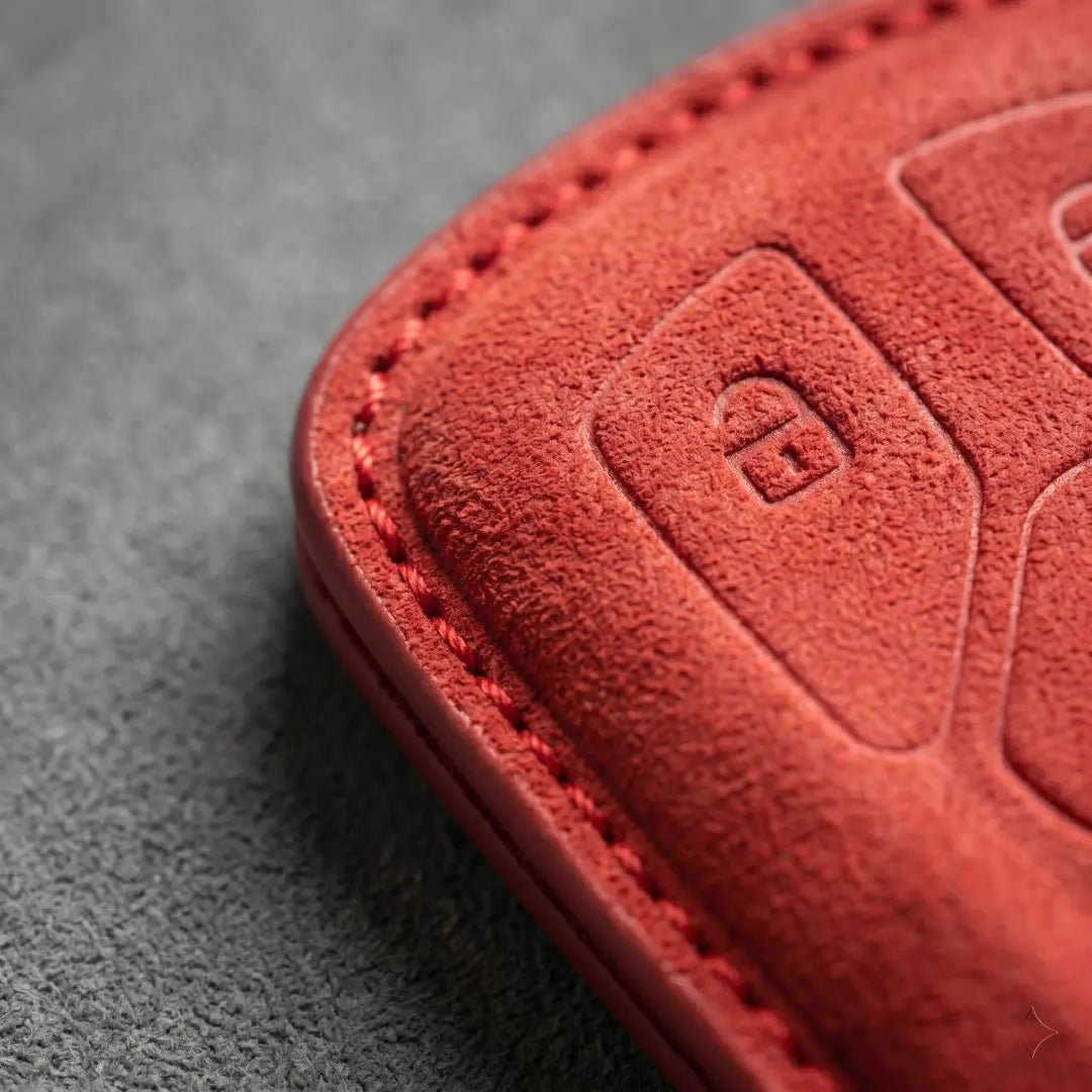 Audi Hand - Stitched Alcantara Key Fob Cover - Geometric 3 - Button Smart Fob - Red