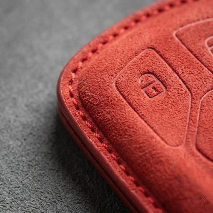 Audi Hand - Stitched Alcantara Key Fob Cover - Geometric 3 - Button Smart Fob - Red