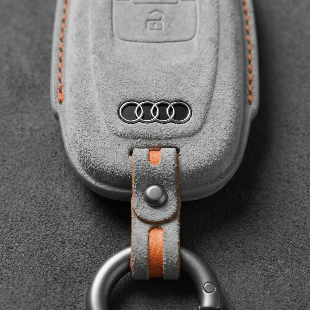 Audi Hand - Stitched Alcantara Key Fob Cover – Oval 3 - Button Smart Fob - White