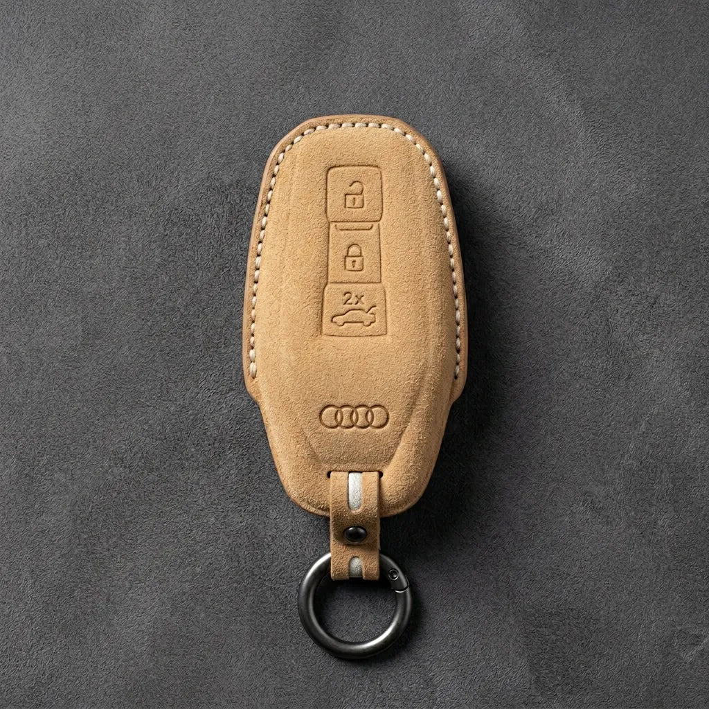 Audi Hand - Stitched Alcantara Key Fob Cover – Shield Smart Key - Soft brown