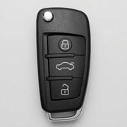 Stock black Audi 3-button mechanical flip key fob with top switchblade release button