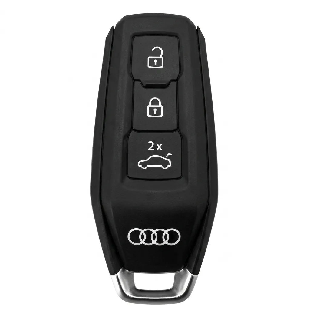 Original factory black Audi shield smart key remote with chrome loop and debossed rings - Vietiki