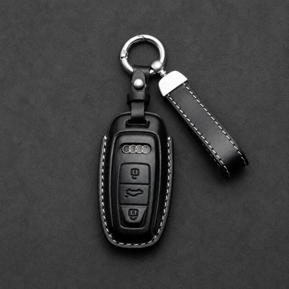 Audi Leather Key Fob Cover Aero-3 Button Smart Fob Black - Vietiki