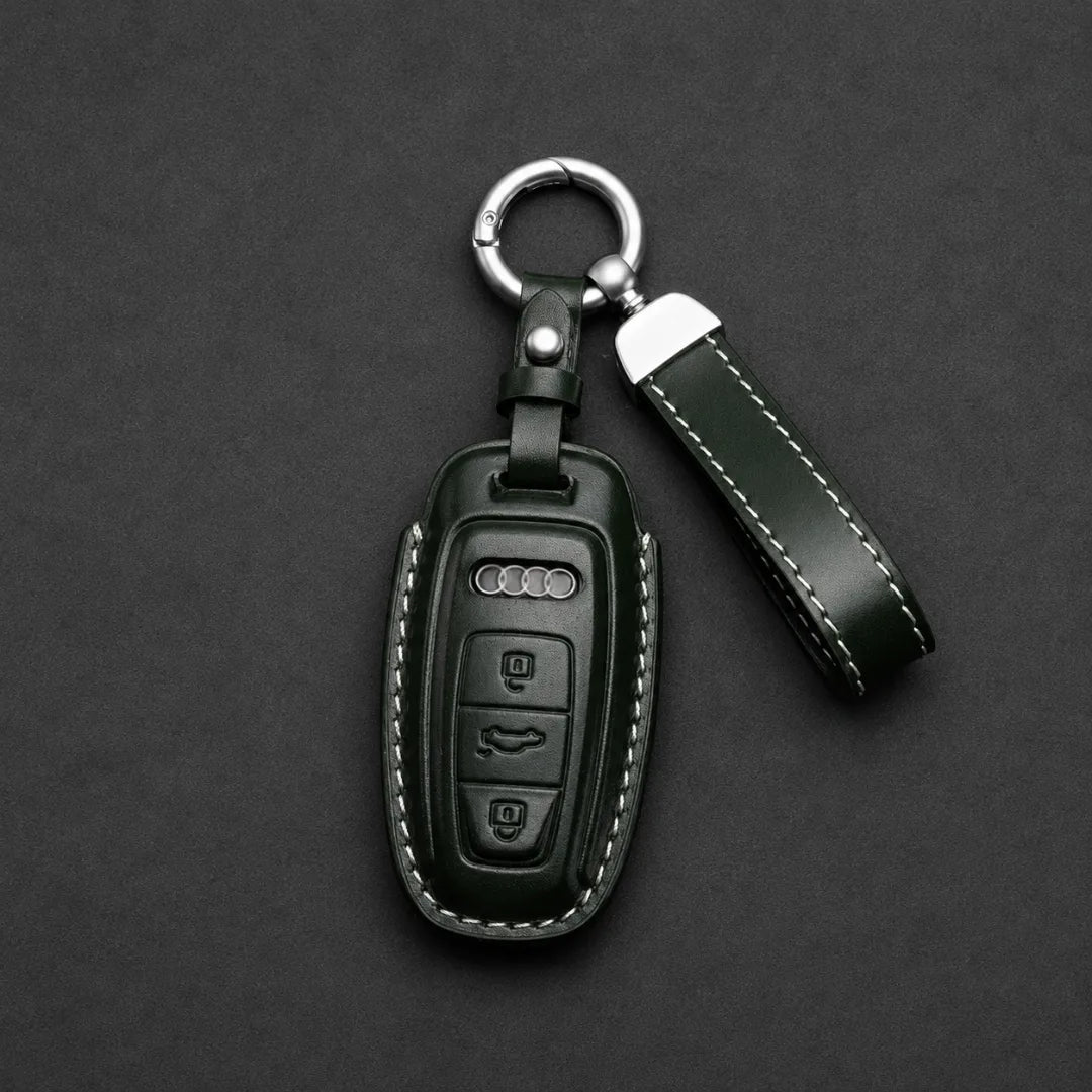 Audi Leather Key Fob Cover Aero-3 Button Smart Fob Dark Green - Vietiki