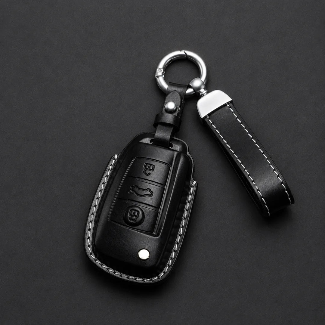 Audi Leather Key Fob Cover Folding 3 Button Fob Black - Vietiki
