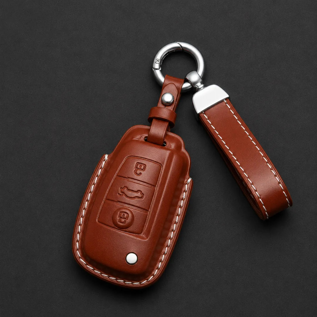 Audi Leather Key Fob Cover Folding 3 Button Fob Brown - Vietiki