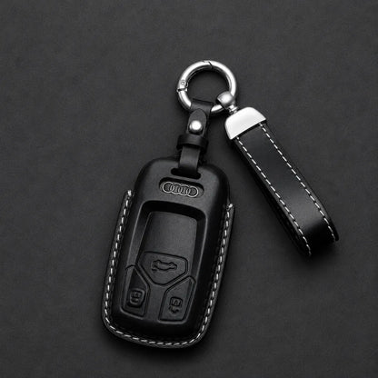 Audi Leather Key Fob Cover Geometric 3 Button Smart Fob Black - Vietiki