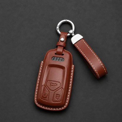 Audi Leather Key Fob Cover Geometric 3 Button Smart Fob Brown - Vietiki