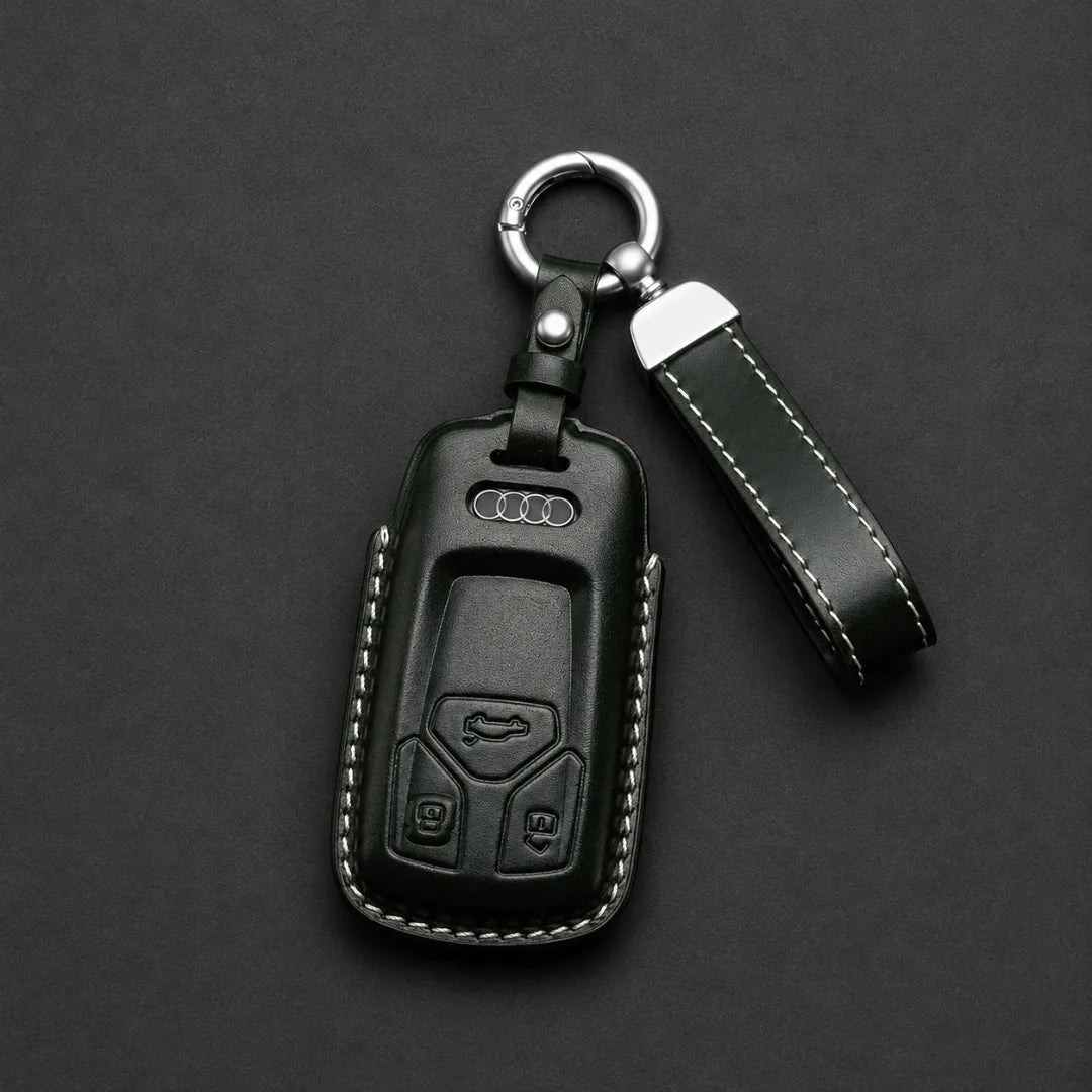 Audi Leather Key Fob Cover Geometric 3 Button Smart Fob Dark Green - Vietiki