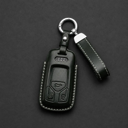Audi Leather Key Fob Cover Geometric 3 Button Smart Fob Dark Green - Vietiki