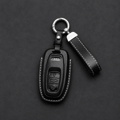 Audi Leather Key Fob Cover Oval 3 Button Smart Fob Black - Vietiki