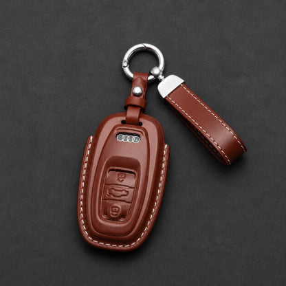 Audi Leather Key Fob Cover Oval 3 Button Smart Fob Brown - Vietiki