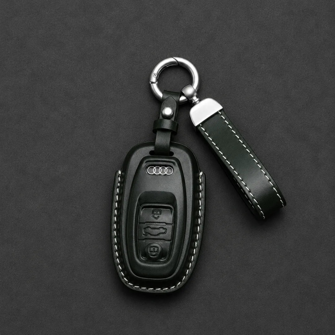 Audi Leather Key Fob Cover Oval 3 Button Smart Fob Dark Green - Vietiki