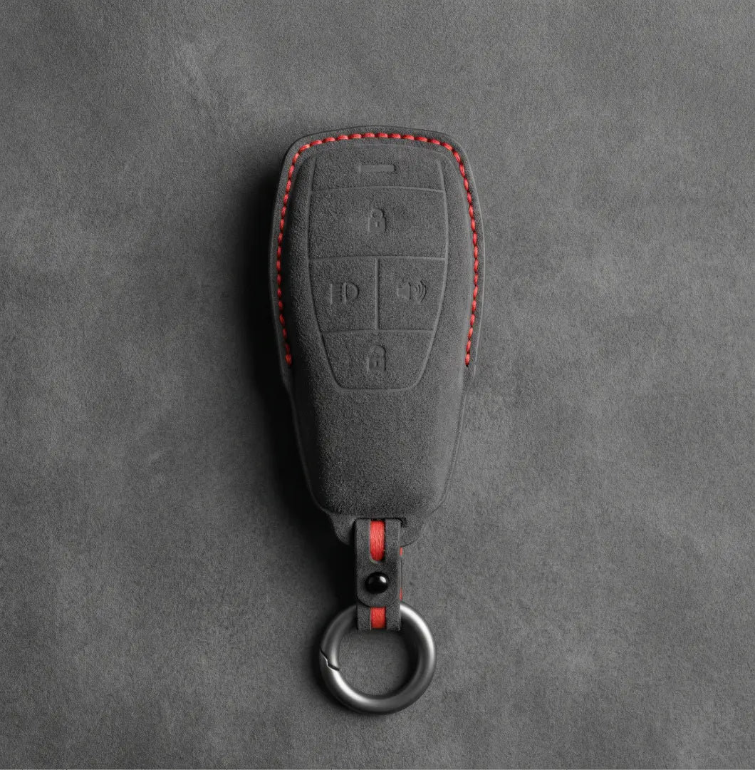 BAIC Hand-Stitched Alcantara Key Fob Cover - Smart Key 4-Button - Dark Charcoal