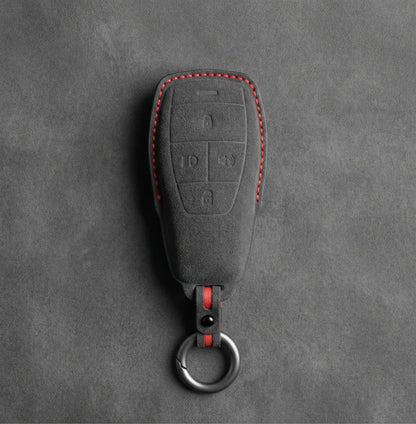 BAIC Hand-Stitched Alcantara Key Fob Cover - Smart Key 4-Button - Dark Charcoal