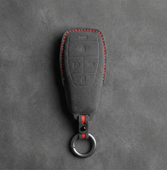 BAIC Hand-Stitched Alcantara Key Fob Cover - Smart Key 4-Button - Dark Charcoal