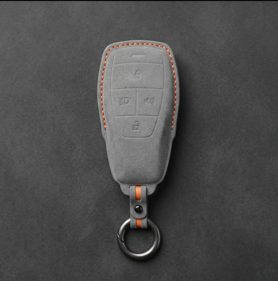 BAIC Hand-Stitched Alcantara Key Fob Cover - Smart Key 4-Button - Dark Gray