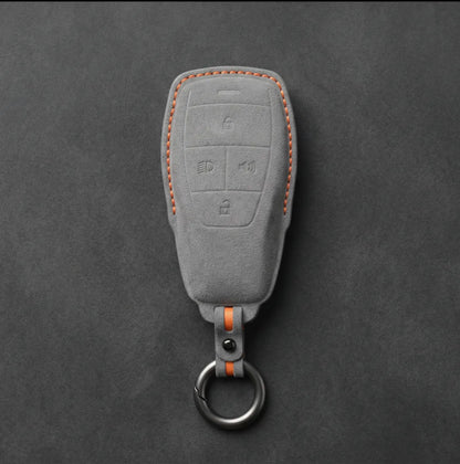 BAIC Hand-Stitched Alcantara Key Fob Cover - Smart Key 4-Button - Dark Gray