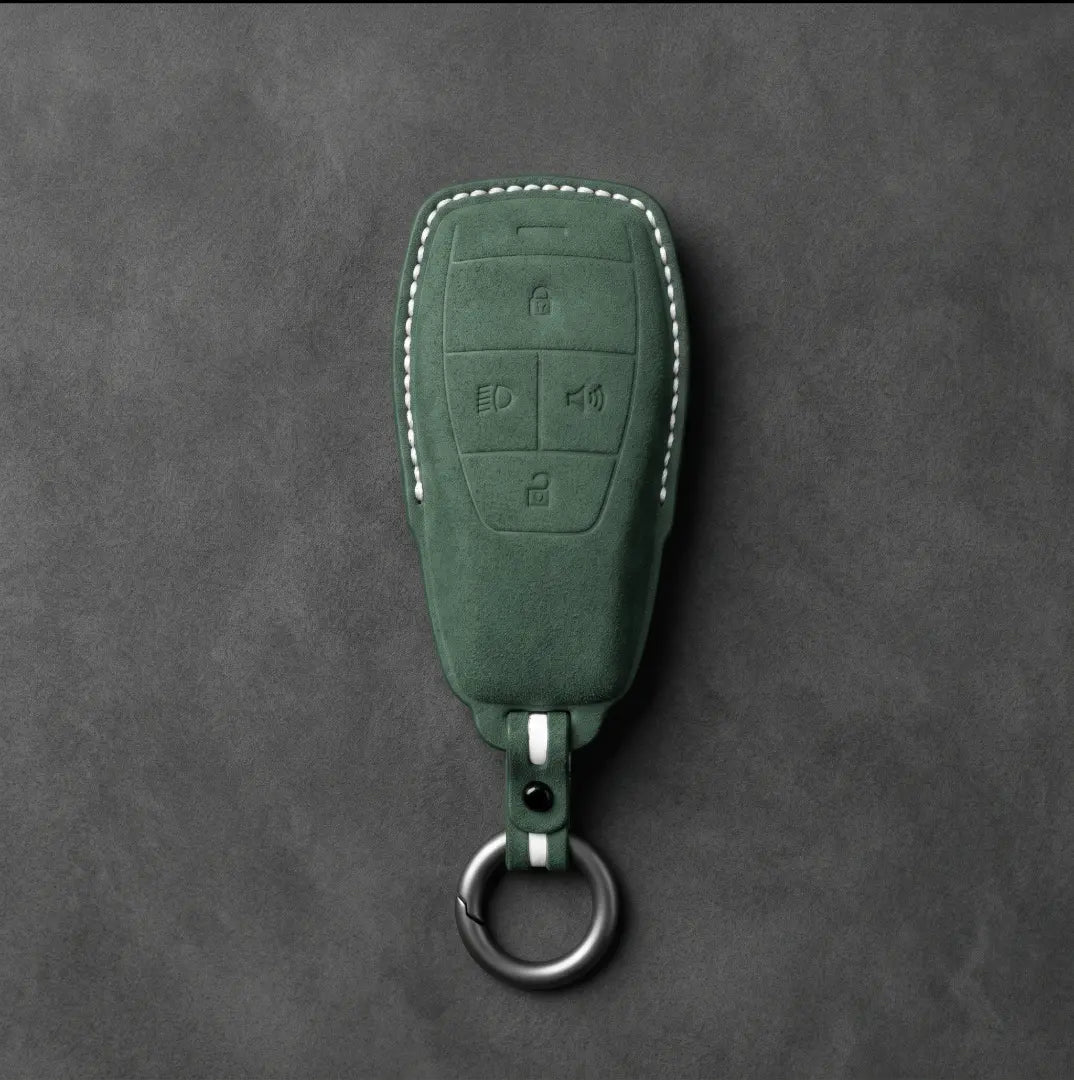 BAIC Hand-Stitched Alcantara Key Fob Cover - Smart Key 4-Button - Dark Green