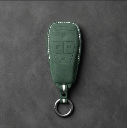 BAIC Hand-Stitched Alcantara Key Fob Cover - Smart Key 4-Button - Dark Green