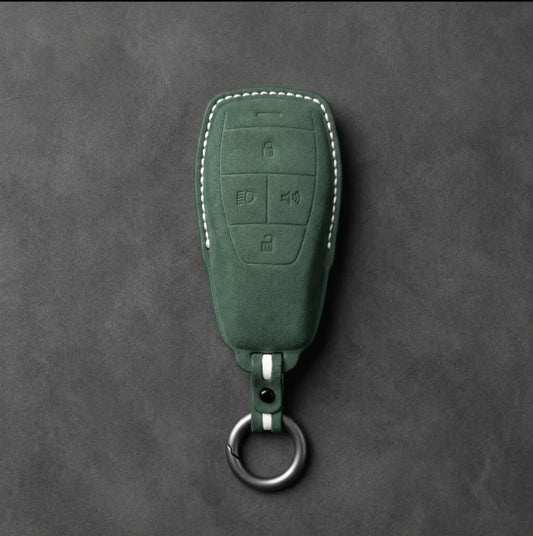 BAIC Hand-Stitched Alcantara Key Fob Cover - Smart Key 4-Button - Dark Green