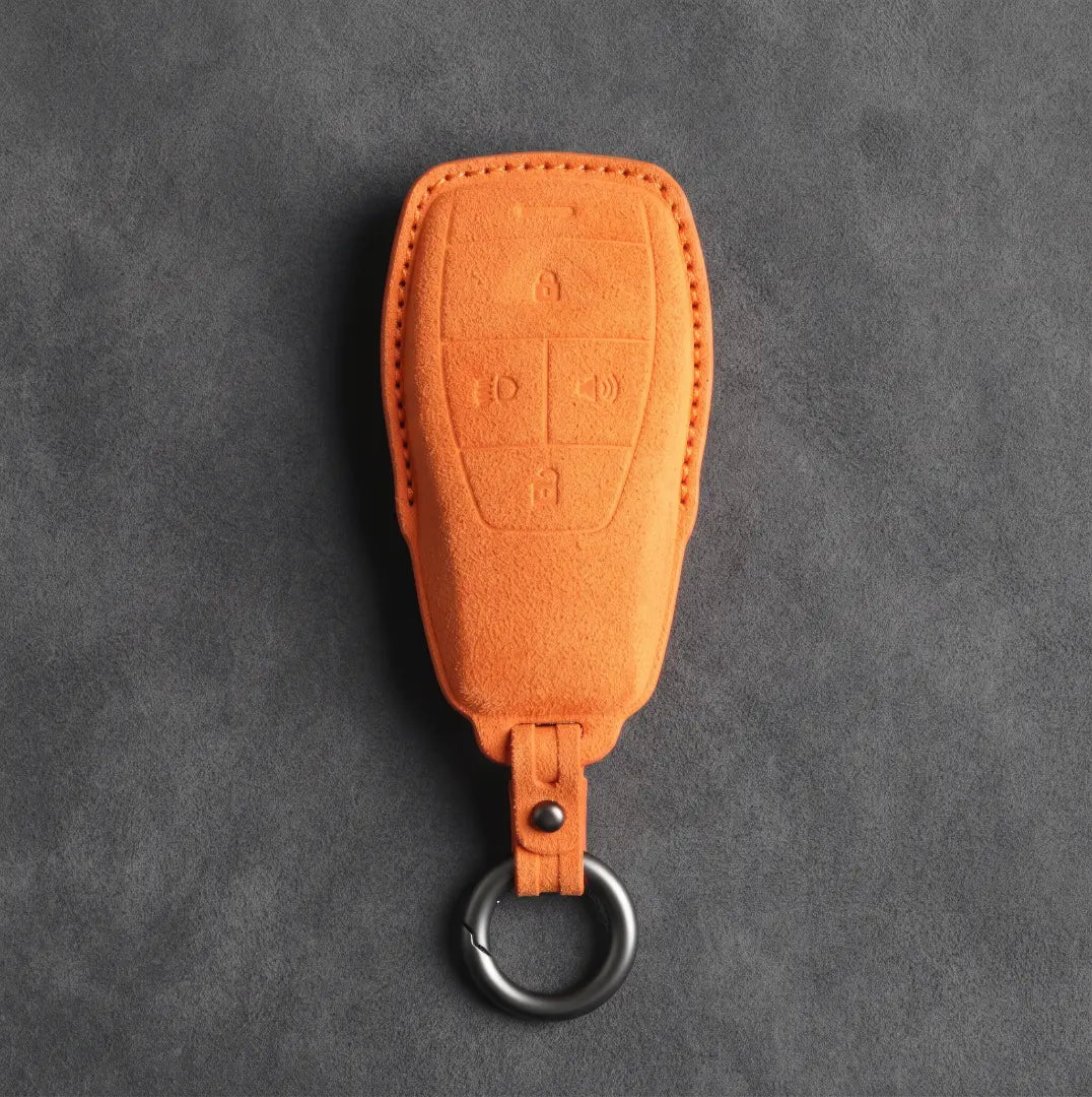 BAIC Hand-Stitched Alcantara Key Fob Cover - Smart Key 4-Button - Orange