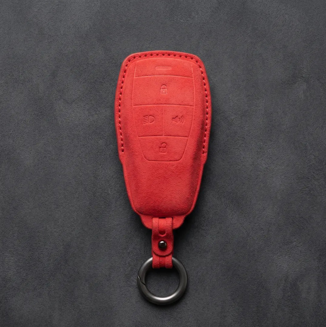 BAIC Hand-Stitched Alcantara Key Fob Cover - Smart Key 4-Button - Red
