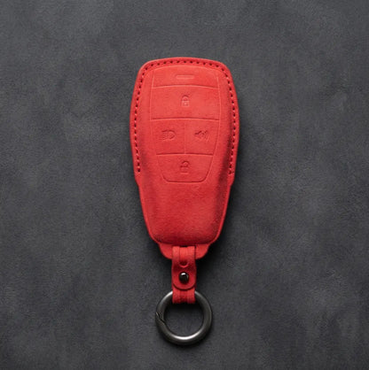 BAIC Hand-Stitched Alcantara Key Fob Cover - Smart Key 4-Button - Red