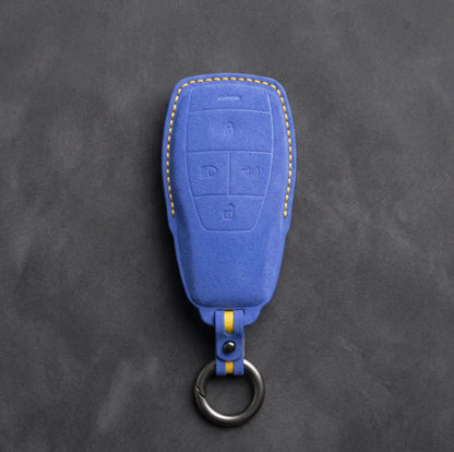 BAIC Hand-Stitched Alcantara Key Fob Cover - Smart Key 4-Button - Cornflower Blue