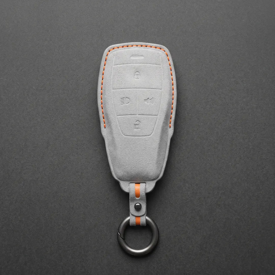 BAIC Hand-Stitched Alcantara Key Fob Cover - Smart Key 4-Button - White