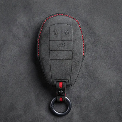 Bentley Hand-Stitched Alcantara Key Fob Cover – Winged Shield 3-Button Dark Charcoal