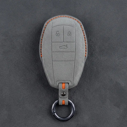 Bentley Hand-Stitched Alcantara Key Fob Cover – Winged Shield 3-Button Dark Gray