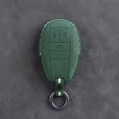 Bentley Hand-Stitched Alcantara Key Fob Cover – Winged Shield 3-Button Dark Green