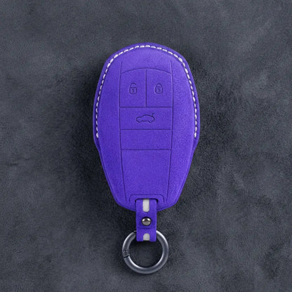 Bentley Hand-Stitched Alcantara Key Fob Cover – Winged Shield 3-Button Dark Purple