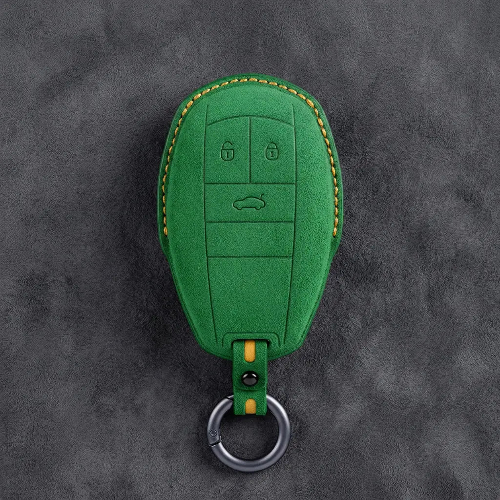 Bentley Hand-Stitched Alcantara Key Fob Cover – Winged Shield 3-Button Grass Green
